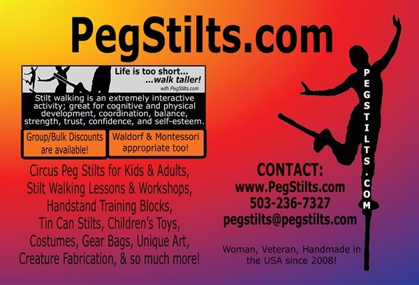 Peg Stilts for Kids and Adults, Custom Puppets, and Unique Art