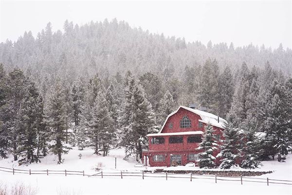 Evergreen Red Barn