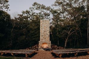 Stone Fireplace with bench seating