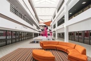 Atrium with 50' ceilings of natural light