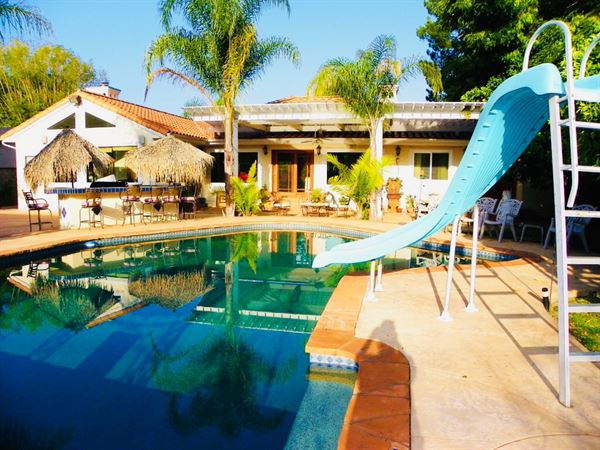 Tropical Tiki Bar & Swirly Pool Slide